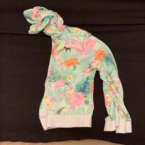 PINK floral zip-up hoodie
